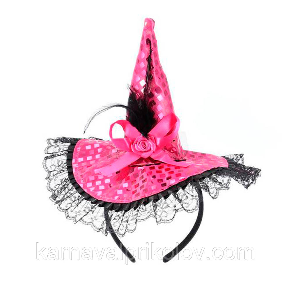 Шляпка на ободке Ведьмочки с кружевом (розовая) - фото 2 - id-p1192784346