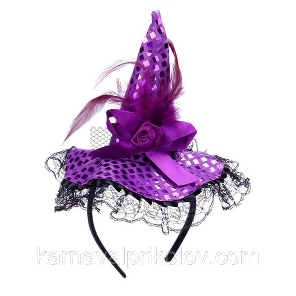 Шляпка на ободке Ведьмочки с кружевом (фиолетовая) - фото 2 - id-p1192784347