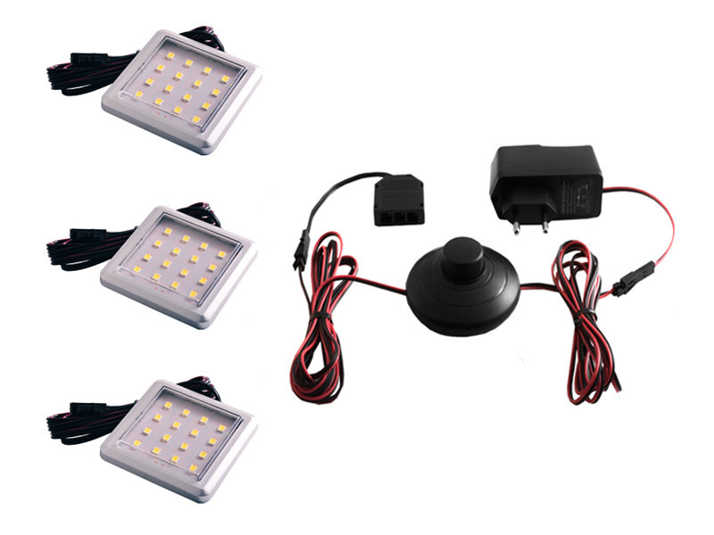 Комплект світильників світлодіодних квадратних для меблів 3шт 6W 220V біле світло