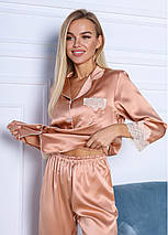 Шовкова жіноча піжама "Женева". TM"Silk Kiss". Натуральний 100% шовк. Пшенично-персиковий, фото 4