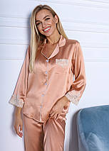 Шовкова жіноча піжама "Женева". TM"Silk Kiss". Натуральний 100% шовк. Пшенично-персиковий, фото 5