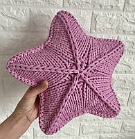 Подушка Звезда декоративная розовая вязаная из трикотажной пряжи