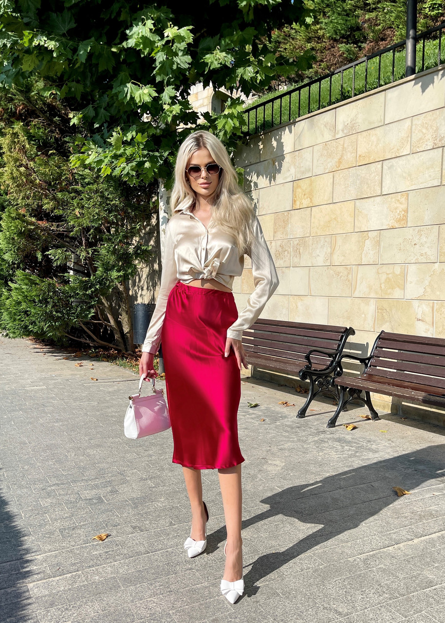 Шовкова жіноча спідниця. TM"Silk Kiss". Натуральний 100% шовк. Бордова, міді