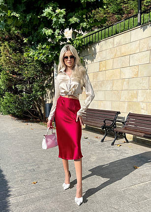 Шовкова жіноча спідниця. TM"Silk Kiss". Натуральний 100% шовк. Бордова, міді, фото 1