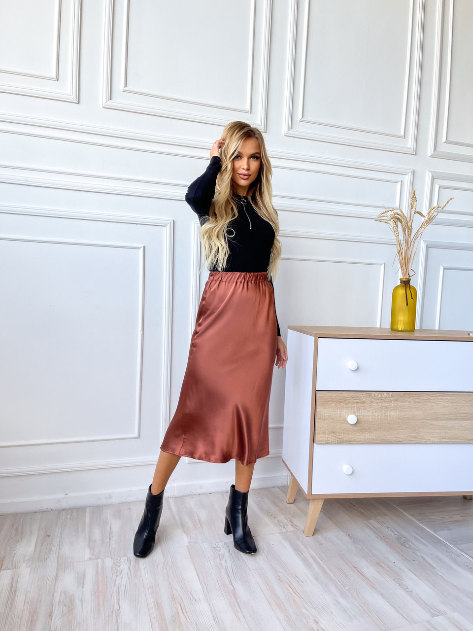 Шовкова жіноча спідниця. TM"Silk Kiss". Натуральний 100% шовк. Мідна, міді