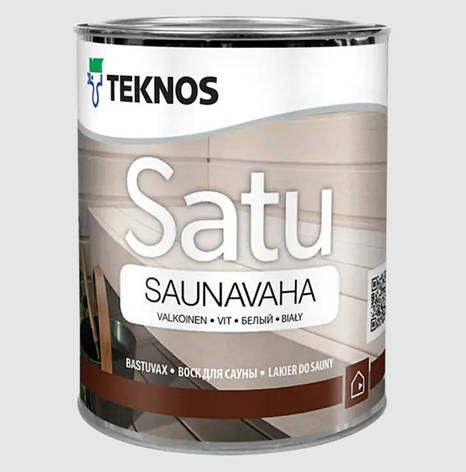 Захисний засіб (натуральній віск) TEKNOS SATU SAUNAVAHA, білий для стелі, стін та полиць 0,45 л, Фінляндія, фото 1