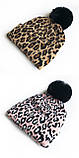 Жіноча шапка, коричнева з помпоном і леопардовим принтом, фото 3