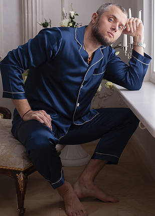 Шовкова піжама чоловіча "Лондон". TM"Silk Kiss". London. Натуральний 100% шовк. Синя, фото 2