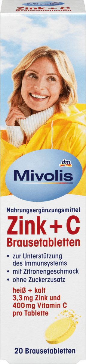 Шипучі таблетки - вітаміни Mivolis Zink + C, 20 шт.