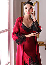 Шовкова жіноча нічна сорочка і халат. Комплект "Мадейра". TM"Silk Kiss". Madeira. Бордовий, фото 3