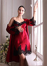 Шовкова жіноча нічна сорочка і халат. Комплект "Мадейра". TM"Silk Kiss". Madeira. Бордовий, фото 4