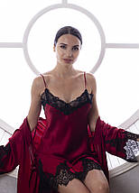 Шовкова жіноча нічна сорочка і халат. Комплект "Мадейра". TM"Silk Kiss". Madeira. Бордовий, фото 5