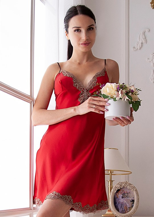 Шовкова жіноча нічна сорочка і халат. Комплект "Мадрид". TM"Silk Kiss". Madrid. 100% шовк. Червоний