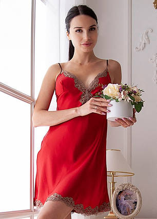 Шовкова жіноча нічна сорочка і халат. Комплект "Мадрид". TM"Silk Kiss". Madrid. 100% шовк. Червоний, фото 1