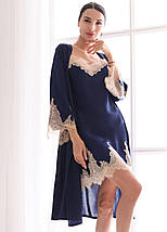 Шовкова нічна сорочка і халат. Комплект "Мадейра". TM"Silk Kiss". Madeira. Синій, фото 2