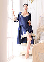 Шовкова нічна сорочка і халат. Комплект "Мадейра". TM"Silk Kiss". Madeira. Синій, фото 4