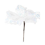 Новорічна декоративна квітка на ялинку "Блиск паєток" білий перламутр 23 см, фото 2