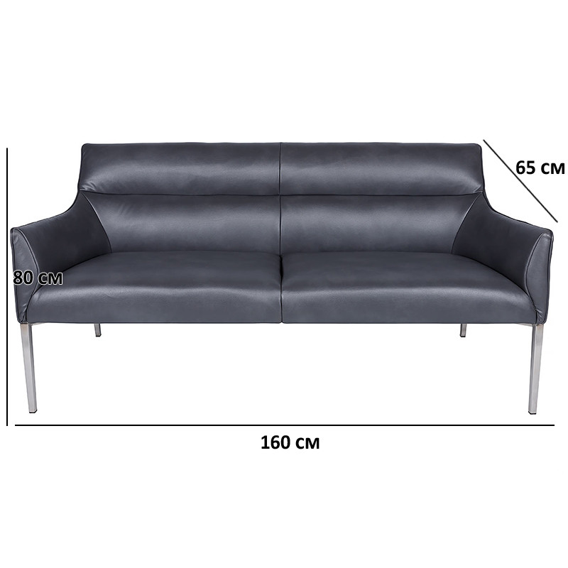 Лаунж-банкетка зі спинкою Merida кольору графіт з шкірозамінника для вітальні модерн, фото 1