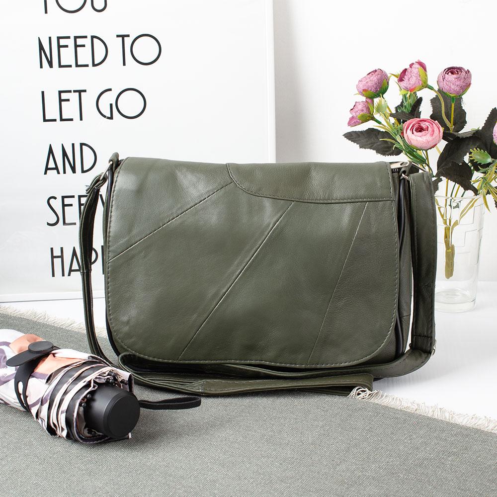 Жіноча шкіряна сумка через плече LT зелена (5613)