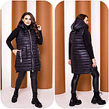 Жіноча тепла стьобана подовжена батальна жилетка-безрукавка з капюшоном і кишенями (р.62-68). Арт-1926/43, фото 5