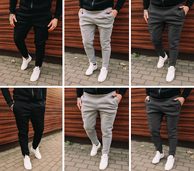 Теплі чоловічі штани на флісі з манжетами повсякденні, розмір S, M, L, XL, сірі, графіт, чорні