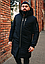 Зимова куртка-парка чоловіча тепла довга однотонна повсякденна, чорна, розмір S, M, L, XL, XXL, фото 2