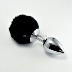 Анальний корок Large Silver PlugPompon, чорний