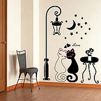Вінілова наклейка на стіну "Любов, кішки, місяць"