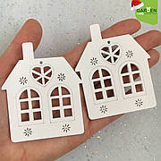 Новорічна підвіска Хатинка біла 6 см 5шт.