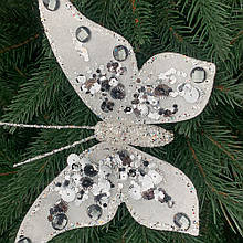 Новорічна ялинкова іграшка "Чари метелики" біла 17,5х11,5 см