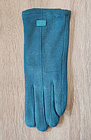 Женские сенсорные бархатные перчатки со строчкой по середине бирюза
