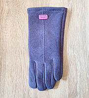 Жіночі сенсорні оксамитові рукавички зі стрічкою по середині лавандовий