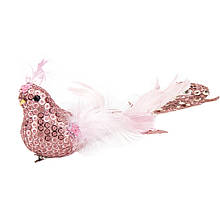 Новорічна ялинкова іграшка "Райська пташка" рожевий колір 35х10 см