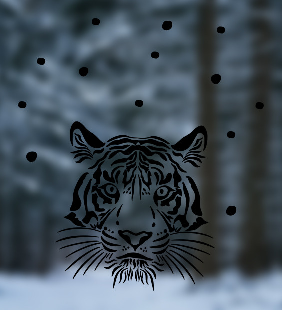 Новогодняя наклейка Голова тигра (символ года 2022 наклейки на окно новый год снежинки) матовая 375x400 мм - фото 3 - id-p1501093339