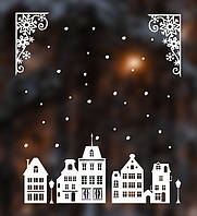 Новогодние наклейки Зима в Амстердаме декор окон стен матовая домики от 235х415мм до 450х640мм
