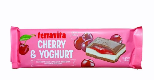 Шоколад Terravita Cherry & Yoghurt - молочний шоколад з йогуртово - вишневою начинкою, 235 г.