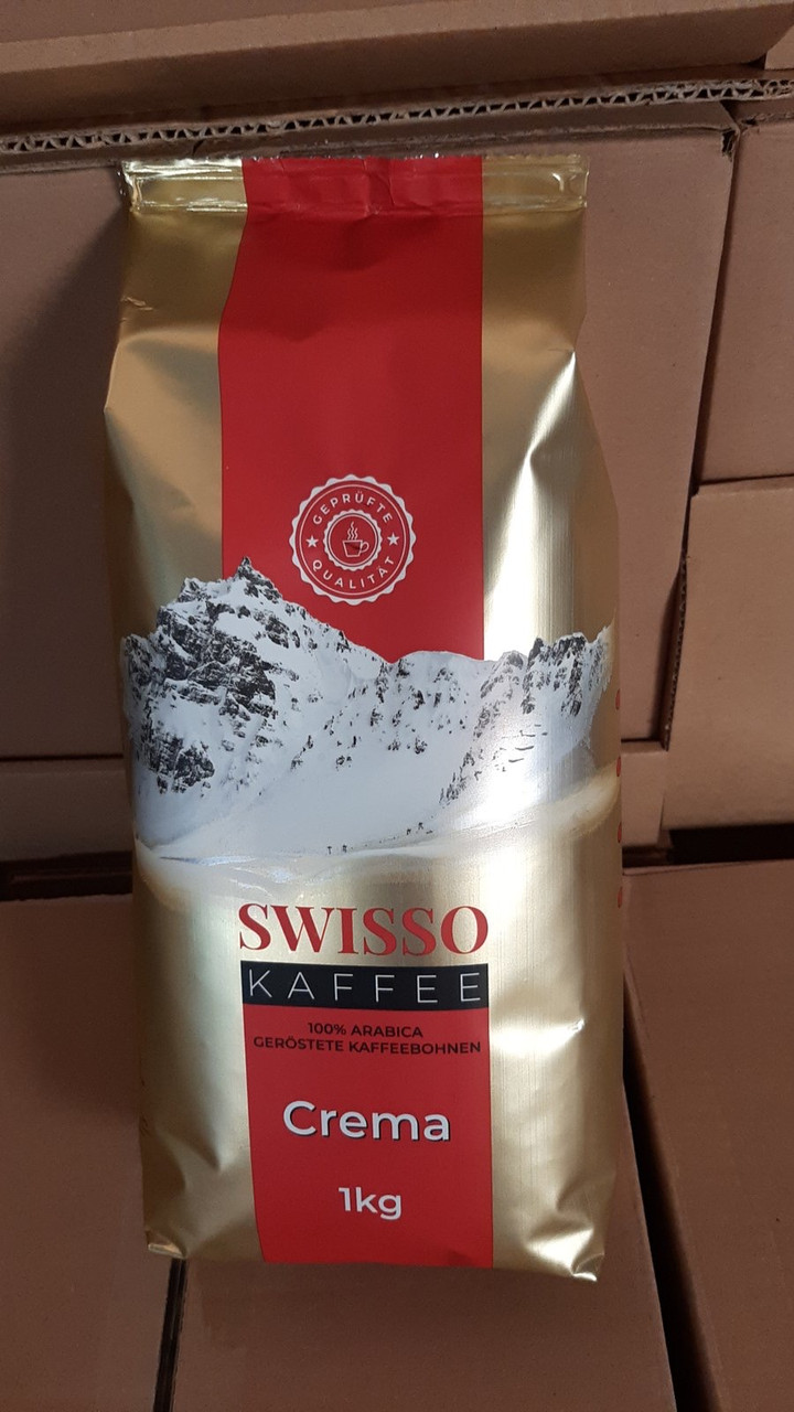 Швейцарська кава в зернах Swisso Crema Kaffee, 1кг, 100% Арабіка середнього обсмажування