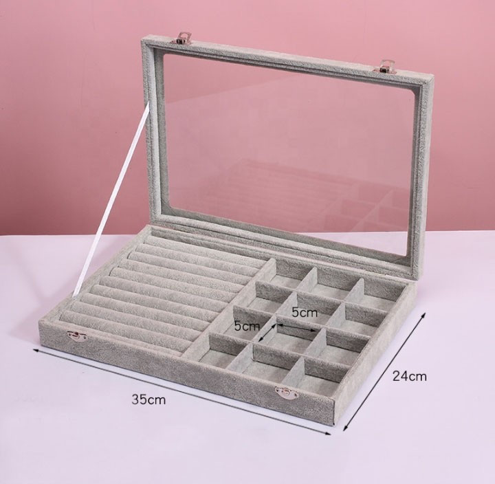 Органайзер для прикрас 35×24×5 см на 8 секцій сірого кольору