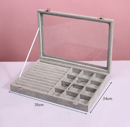 Органайзер для прикрас 35×24×5 см на 8 секцій сірого кольору, фото 2