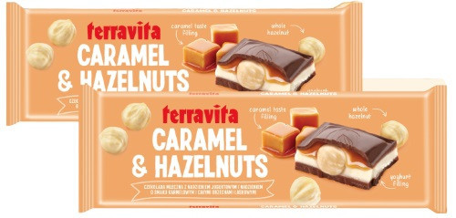 Шоколад Terravita Caramel & Hazelnuts - молочний шоколад з карамеллю і лісовими горіхами, 235 г.