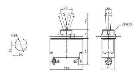 Тумблер KN3(B)-101A (ON-OFF), 2pin, 6A 250VAC, фото 3