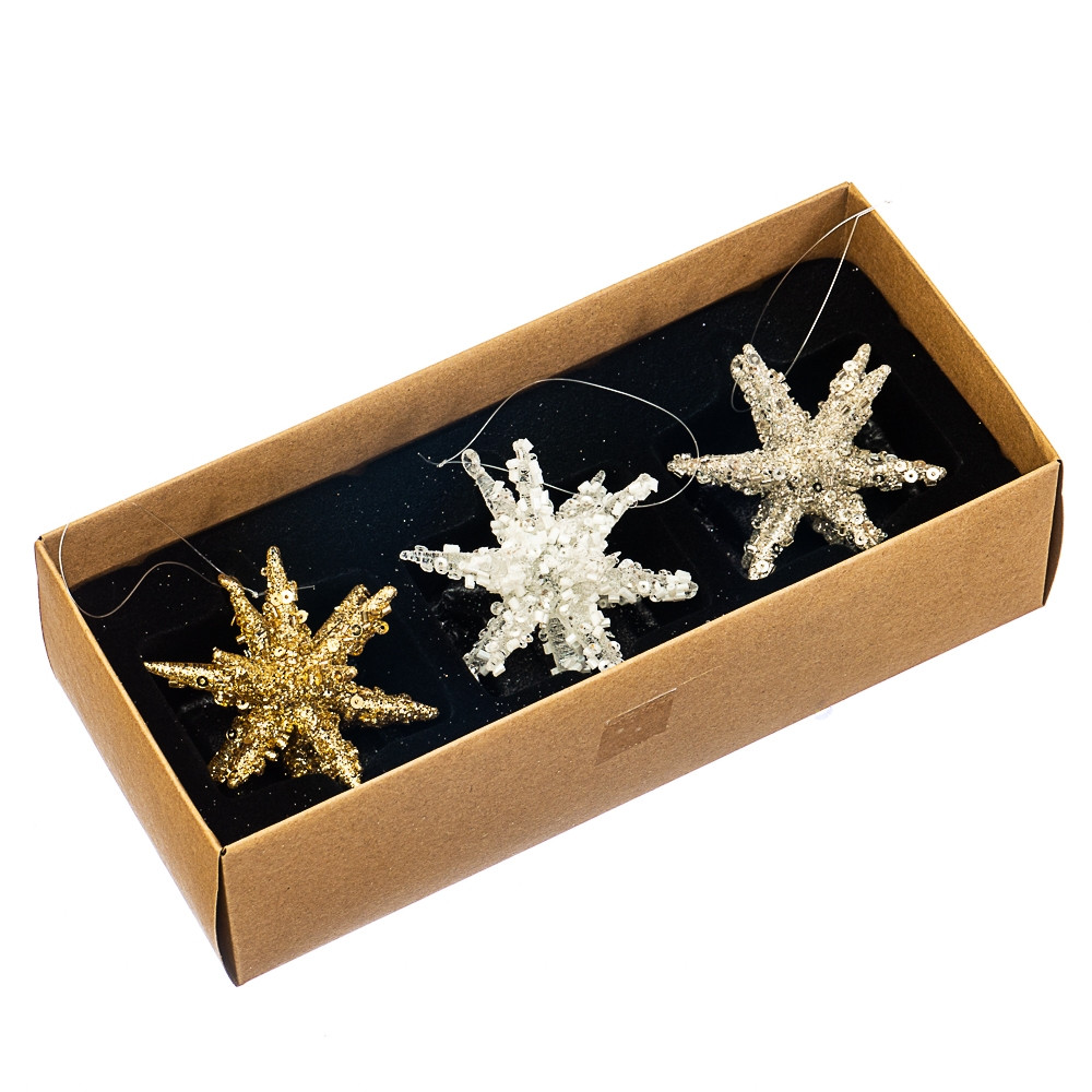 Набір скляних прикрас на ялинку Lefard Сніжинки 3 шт 7 см 1082NB