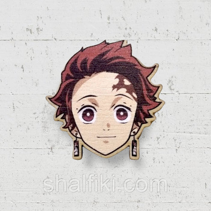 "Танджіро Камадо голова (Клинок, який знищує демонів / Demon slayer)" брошка дерев'яна з уф-друком, фото 1