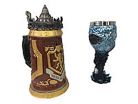 Подарочный Набор Кружка Game Of Thrones House Lannister Stein Игра Престолов Дом Ланнистеров и Бокал Дракон