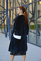 Эко шуба пальто маленький размер с поясом черно-белая из искусственного кролика 44