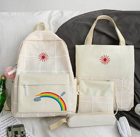 Стильний тканинний набір 4 в 1 клітку з веселкою Рюкзак, сумка, сумочка, пенал