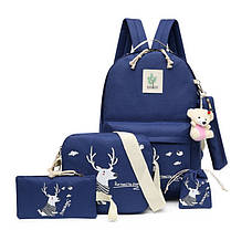 Шкільний тканинний набір 4в1 з принтом Оленя і брелком Ведмедик, фото 4