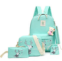 Шкільний тканинний набір 4в1 з принтом Оленя і брелком Ведмедик, фото 3