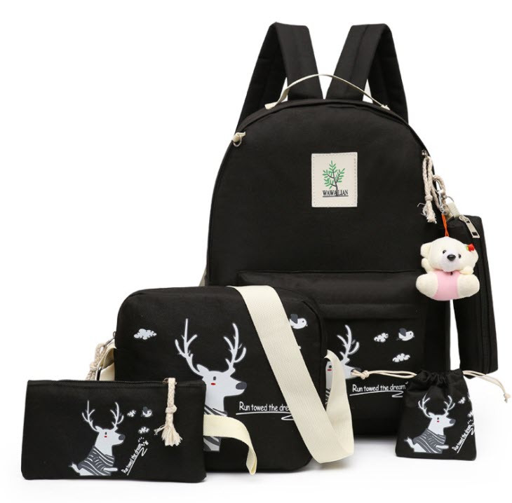 Шкільний тканинний набір 4в1 з принтом Оленя і брелком Ведмедик