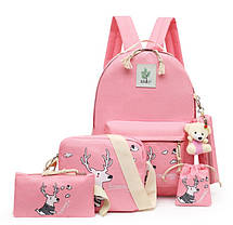 Шкільний тканинний набір 4в1 з принтом Оленя і брелком Ведмедик, фото 5